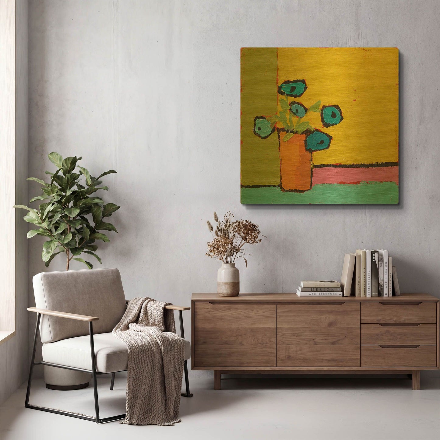 'Orange Vase Bright' By Phyllis Adams Gold Metal Wall Art