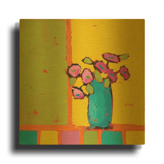 'Turquoise Vase Bright' By Phyllis Adams Gold Metal Wall Art