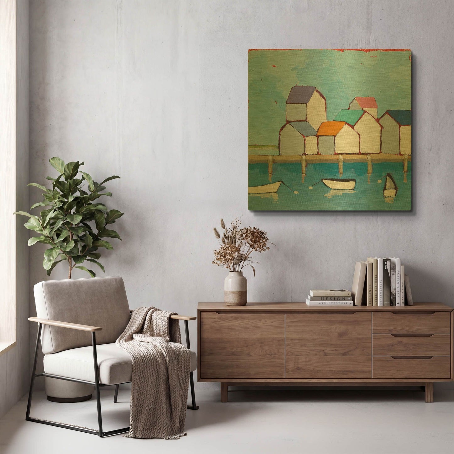 'The Wharf' By Phyllis Adams Gold Metal Wall Art