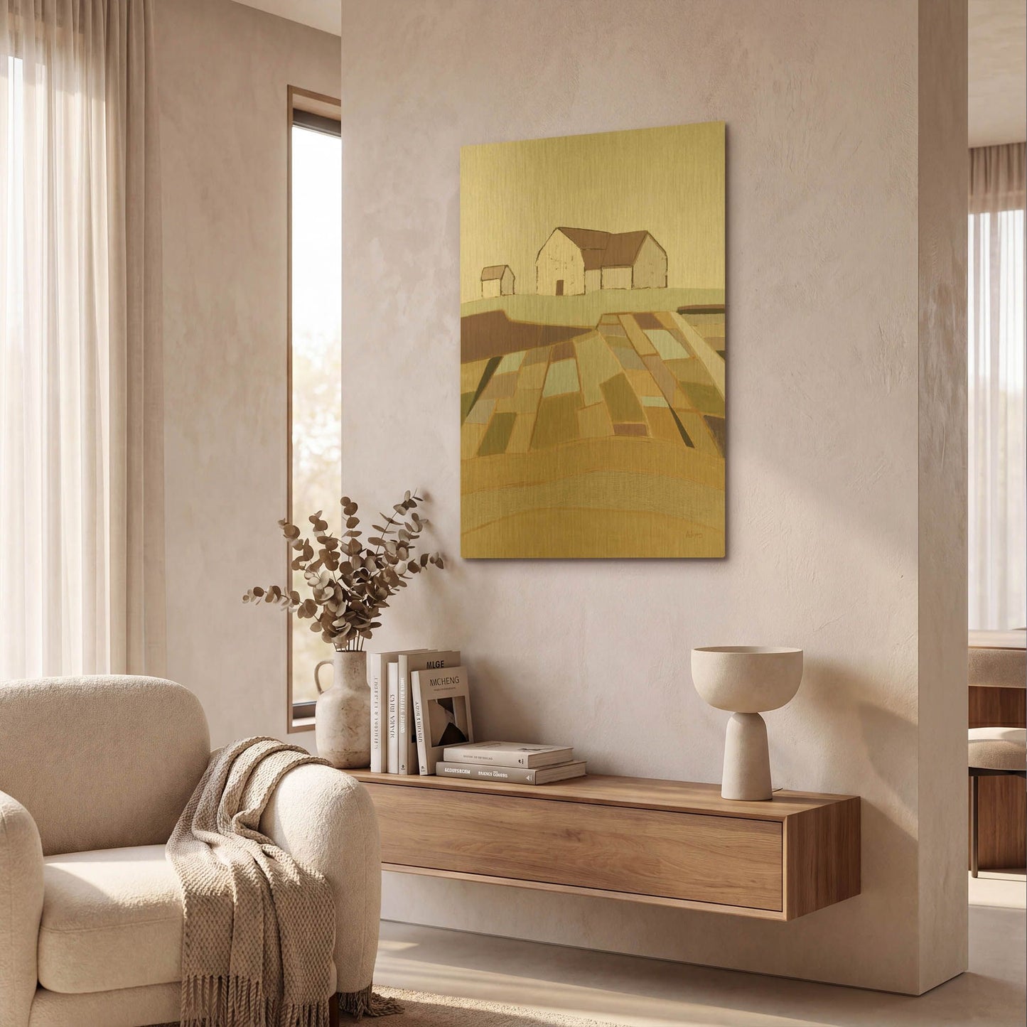 'Field of Dreams Neutral' By Phyllis Adams Gold Metal Wall Art
