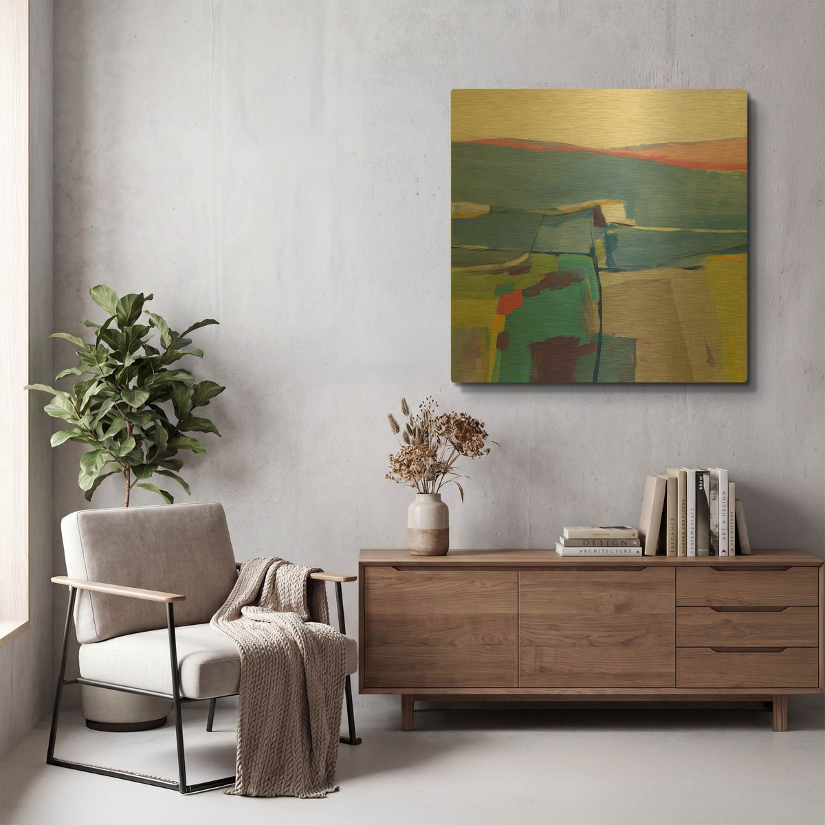 'Hill Side Bright' By Jo Maye Gold Metal Wall Art