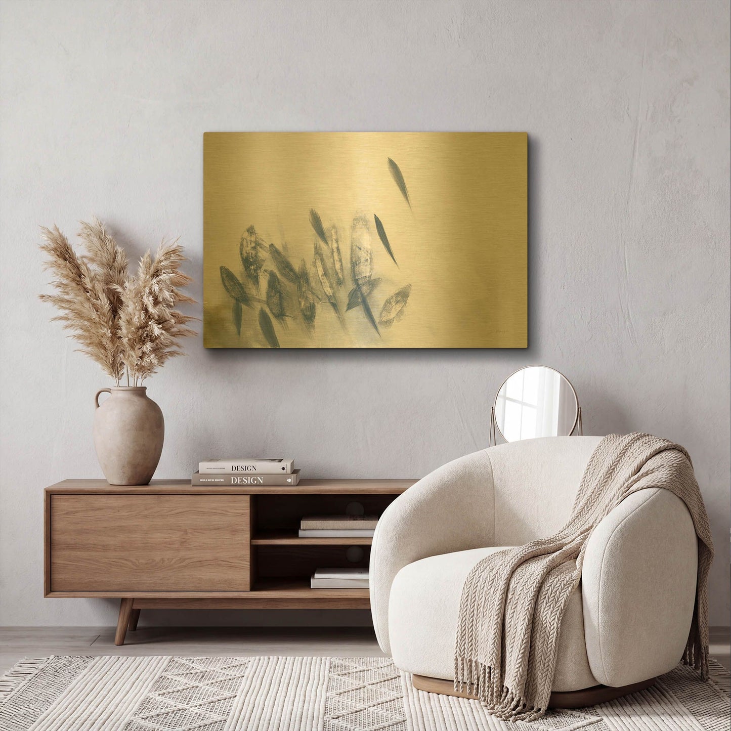 'Gently Waving Neutral' By Jo Maye Gold Metal Wall Art