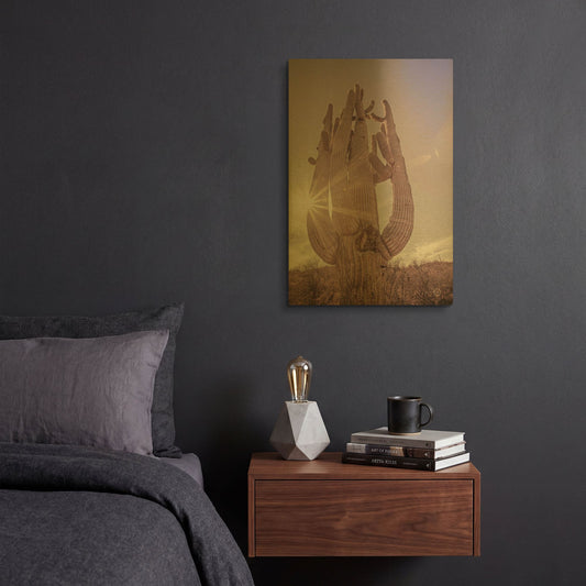 'Dusty Desert Saguaro' By Nathan Larson Gold Metal Wall Art