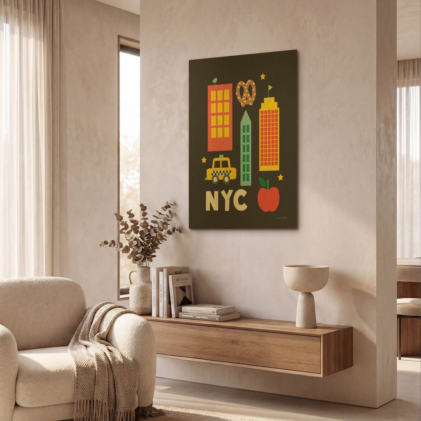'City Fun NYC' By Ann Kelle Gold Metal Wall Art