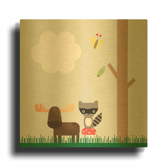 'Wood Land Animals I' By Ann Kelle Gold Metal Wall Art