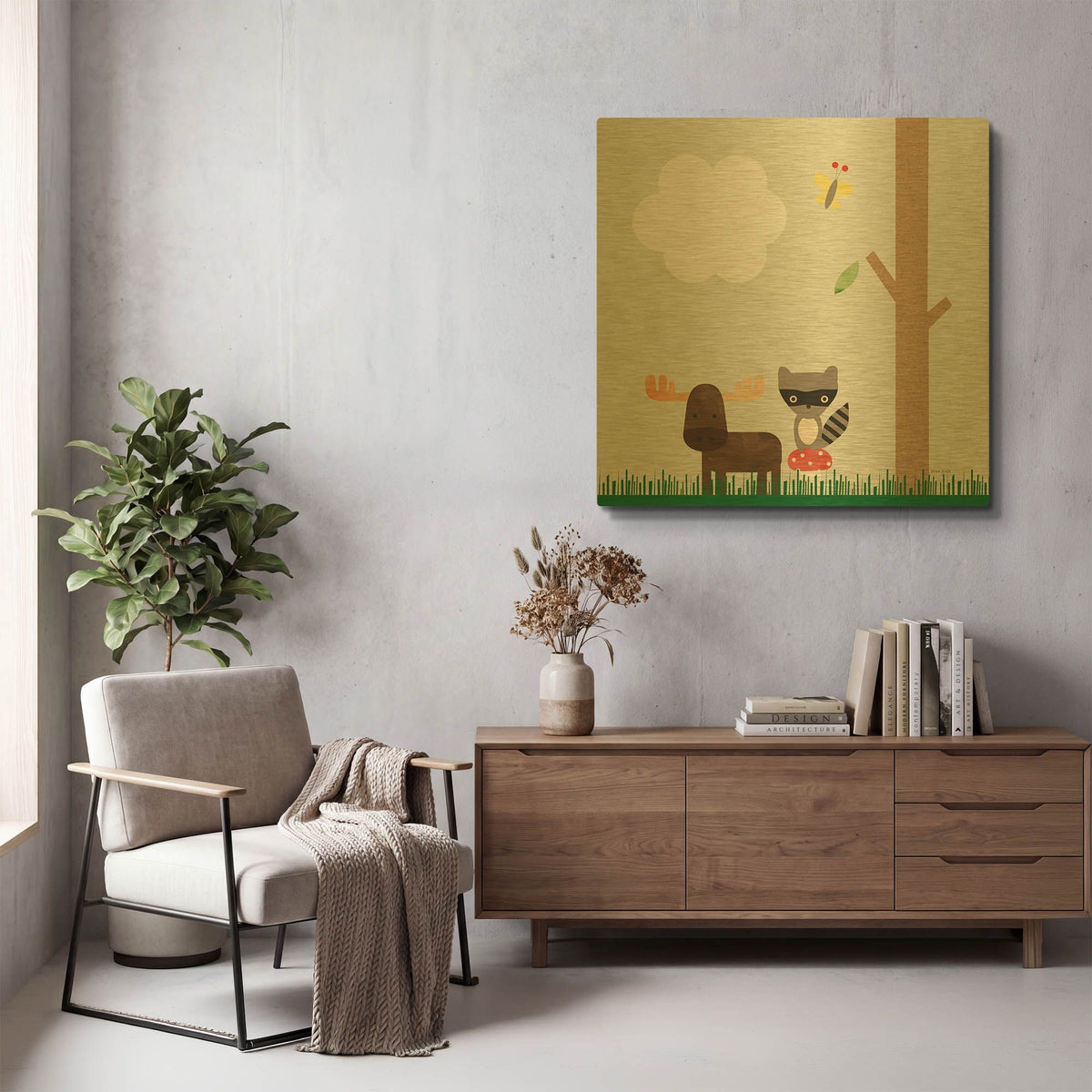 'Wood Land Animals I' By Ann Kelle Gold Metal Wall Art
