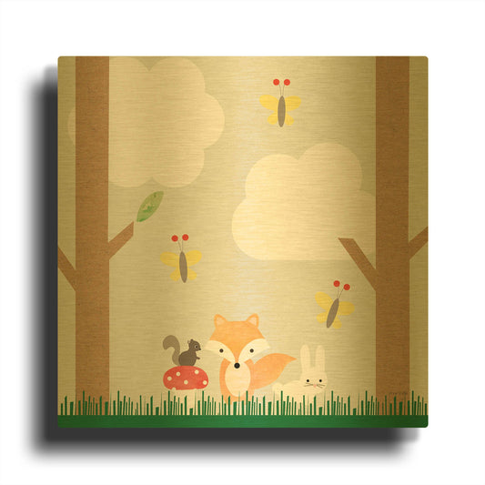 'Wood Land Animals II' By Ann Kelle Gold Metal Wall Art