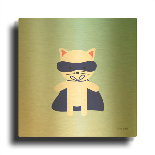 'Cat Super Hero' By Ann Kelle Gold Metal Wall Art