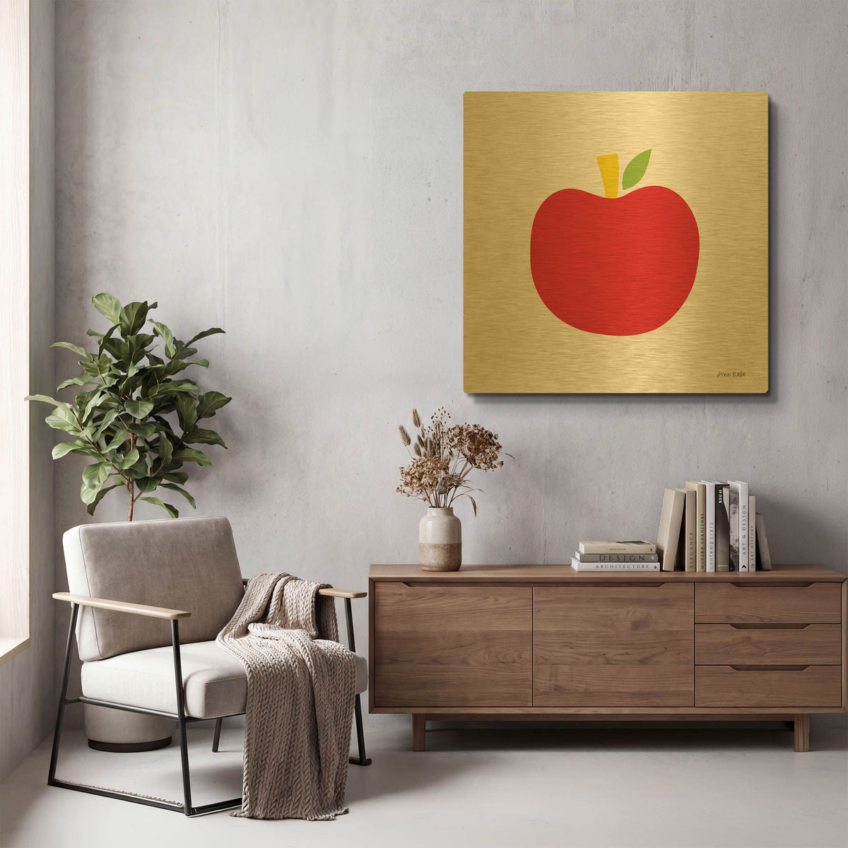 'Red Apple' By Ann Kelle Gold Metal Wall Art