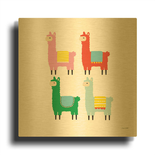 'The Llamas' By Ann Kelle Gold Metal Wall Art