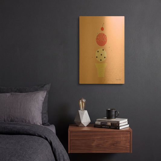'Ice Cream and Cherry II' By Ann Kelle Gold Metal Wall Art