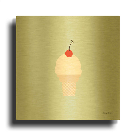 'Ice Cream Cone II' By Ann Kelle Gold Metal Wall Art