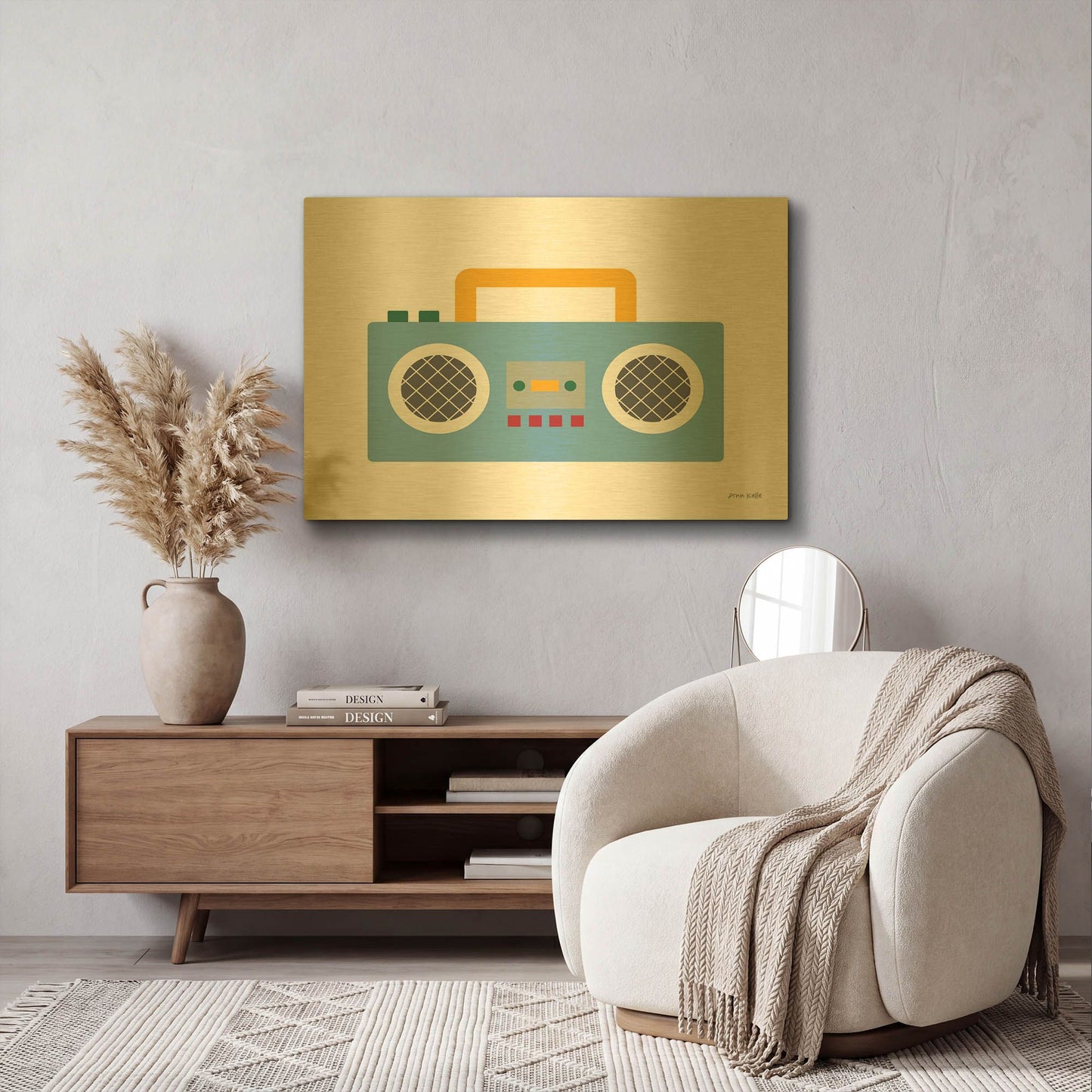 'Retro Boombox' By Ann Kelle Gold Metal Wall Art