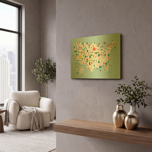 'Fun USA Map' By Ann Kelle Gold Metal Wall Art