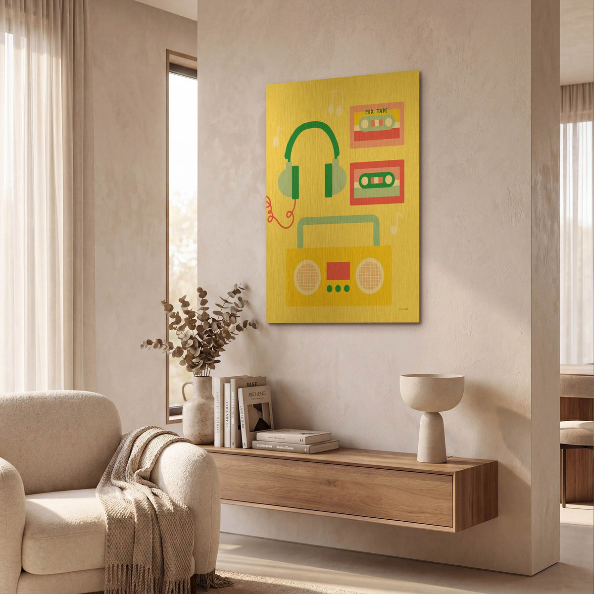 'Lets Listen to Music II' By Ann Kelle Gold Metal Wall Art