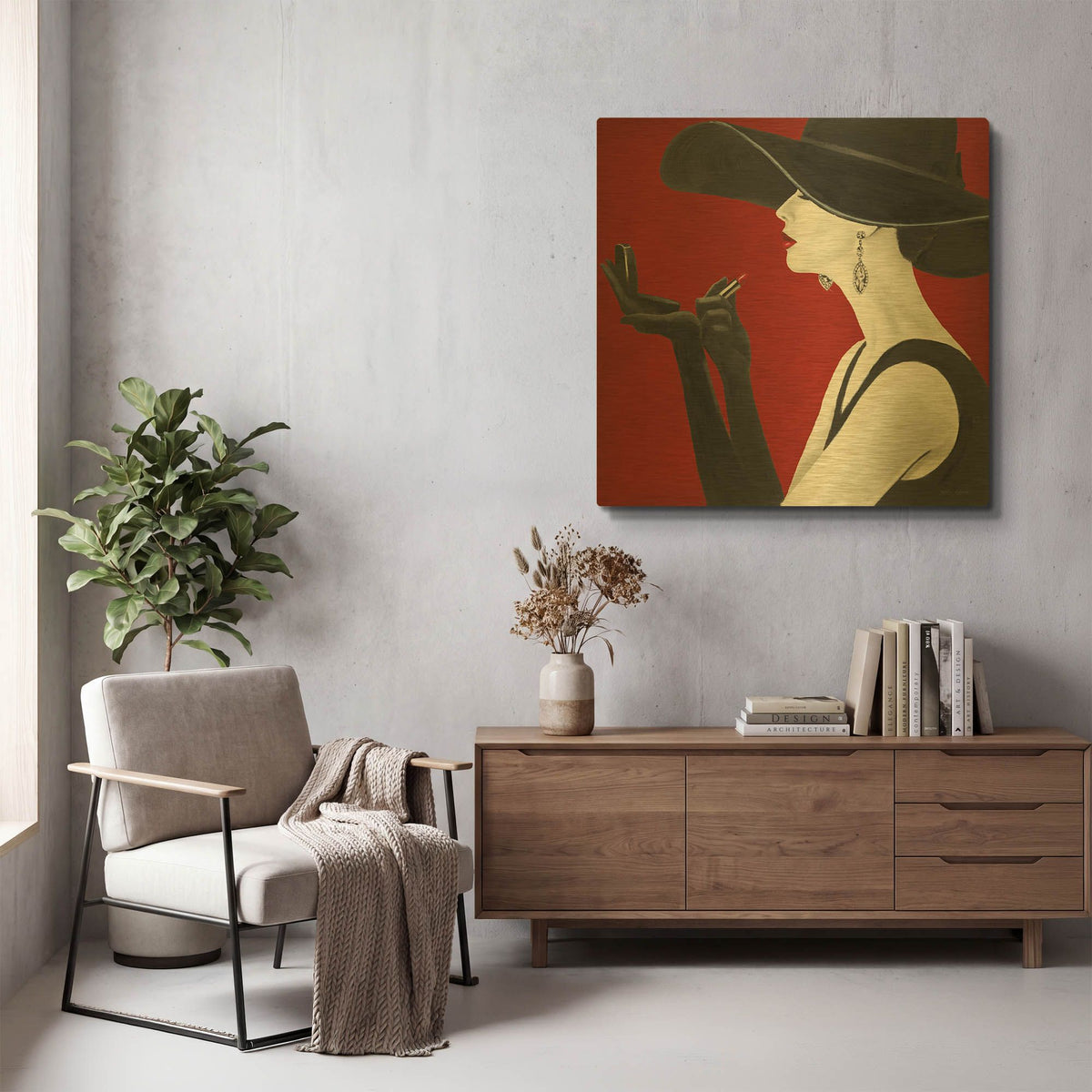 'Haute Chapeau Rouge II' By Marco Fabiano Gold Metal Wall Art