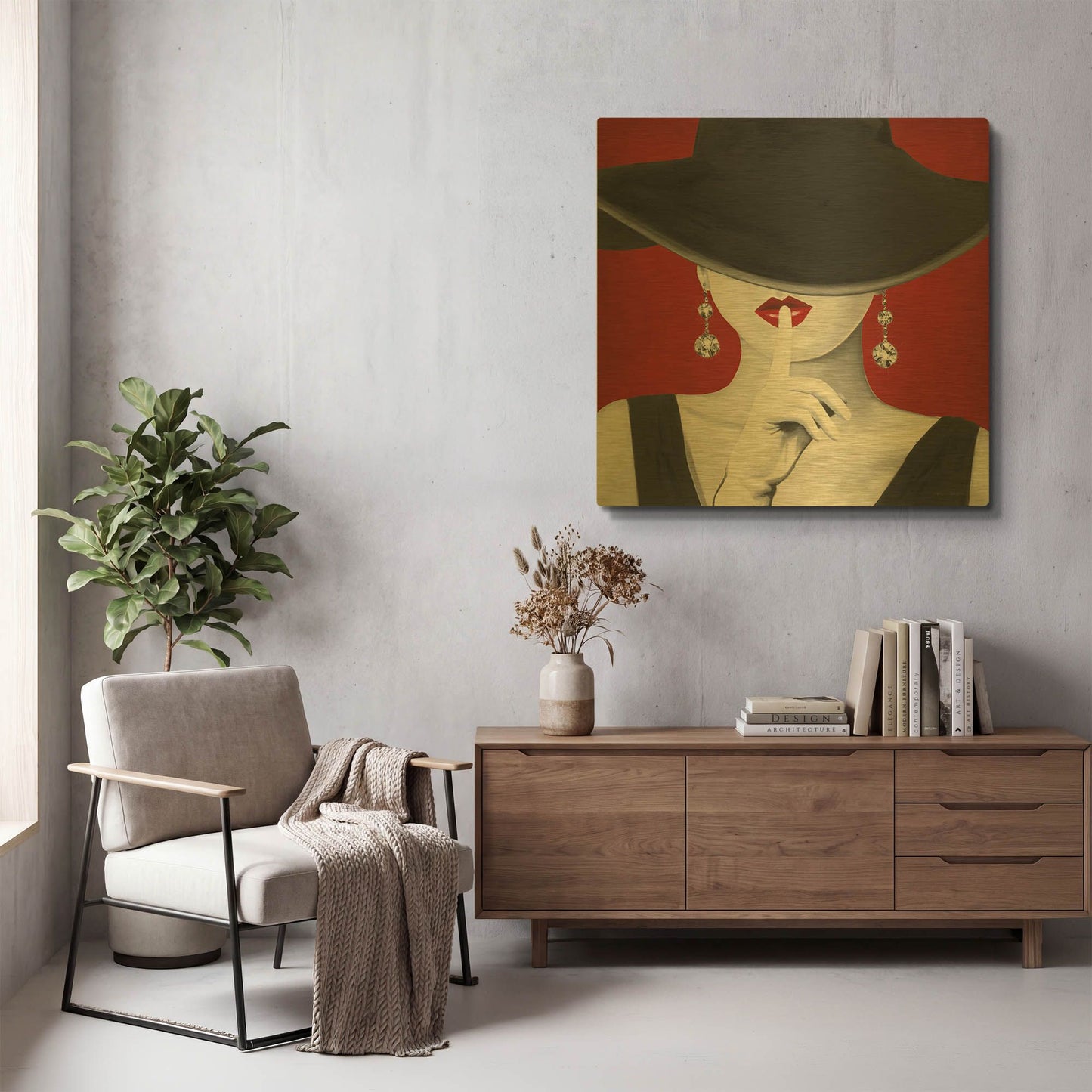 'Haute Chapeau Rouge I' By Marco Fabiano Gold Metal Wall Art