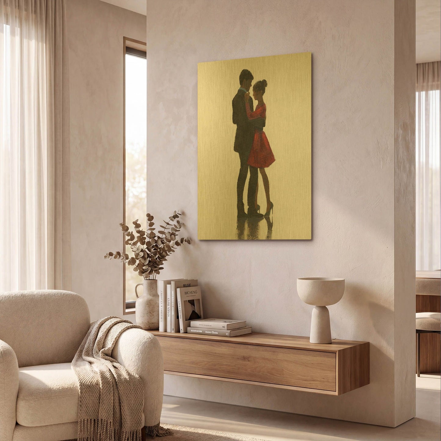 'The Embrace II Red Dress' By Marco Fabiano Gold Metal Wall Art