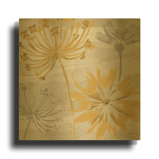 'Flowers in the Wind II' By Veronique Charron Gold Metal Wall Art