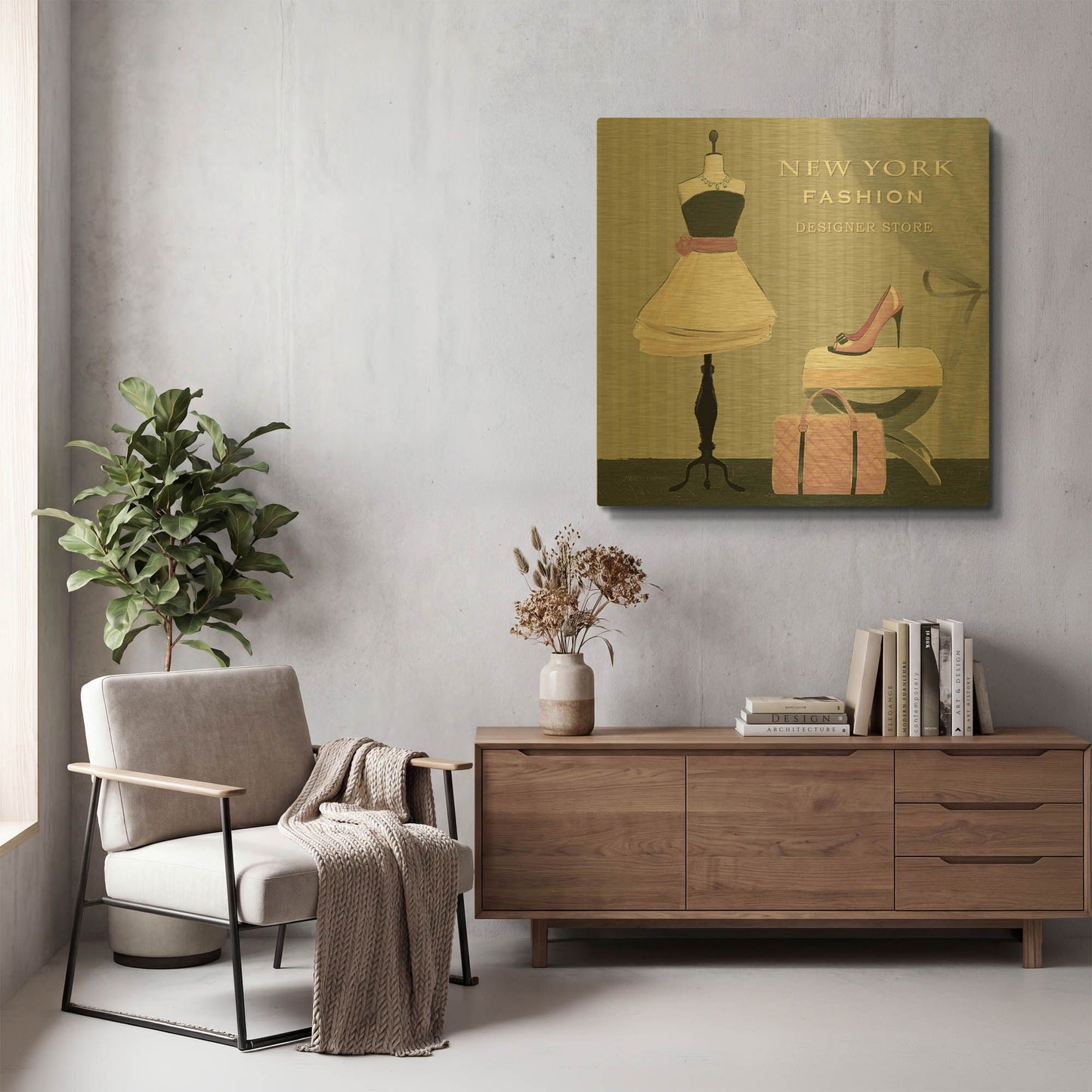 'Dress Fitting Boutique Sq I' By Marco Fabiano Gold Metal Wall Art