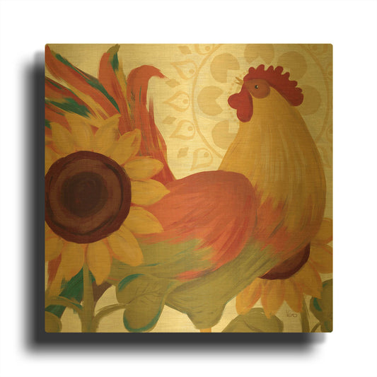 'Spice Roosters II' By Veronique Charron Gold Metal Wall Art