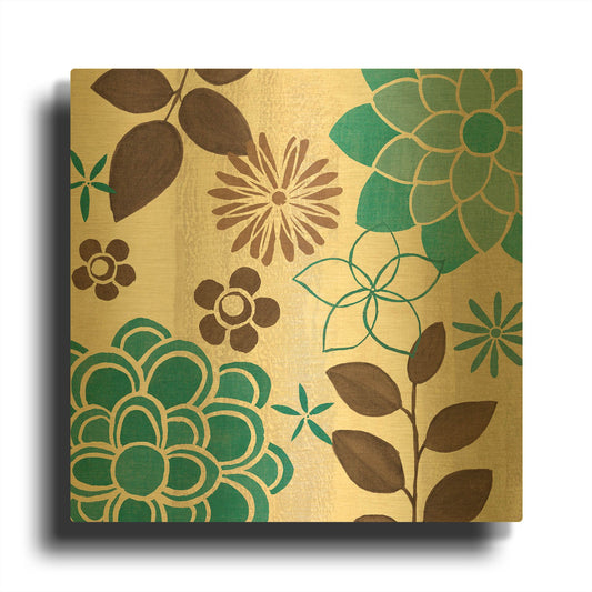 'Abstract Garden Blue II' By Veronique Charron Gold Metal Wall Art