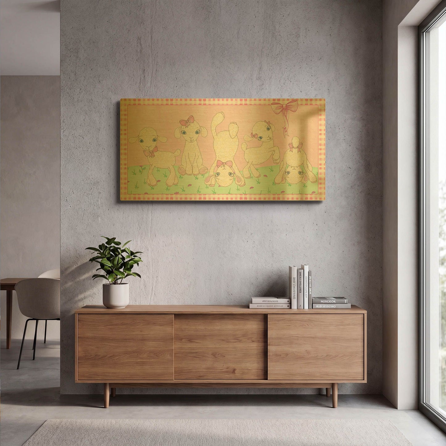 'Baby Shower Pink Lambs' By Elyse DeNeige Gold Metal Wall Art