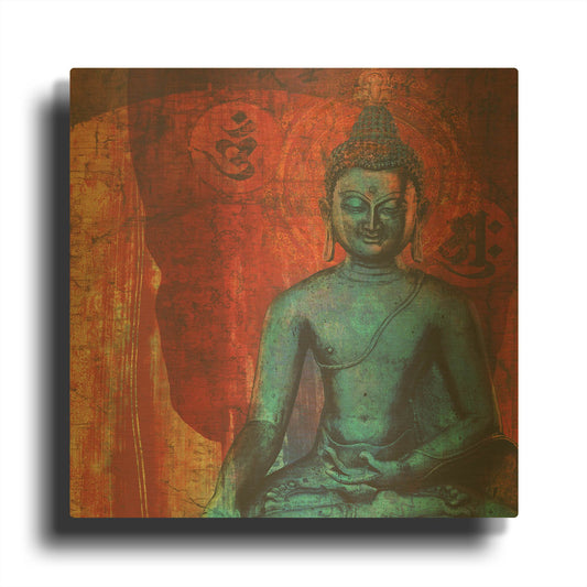 'Blue Buddha' By Elena Ray Gold Metal Wall Art