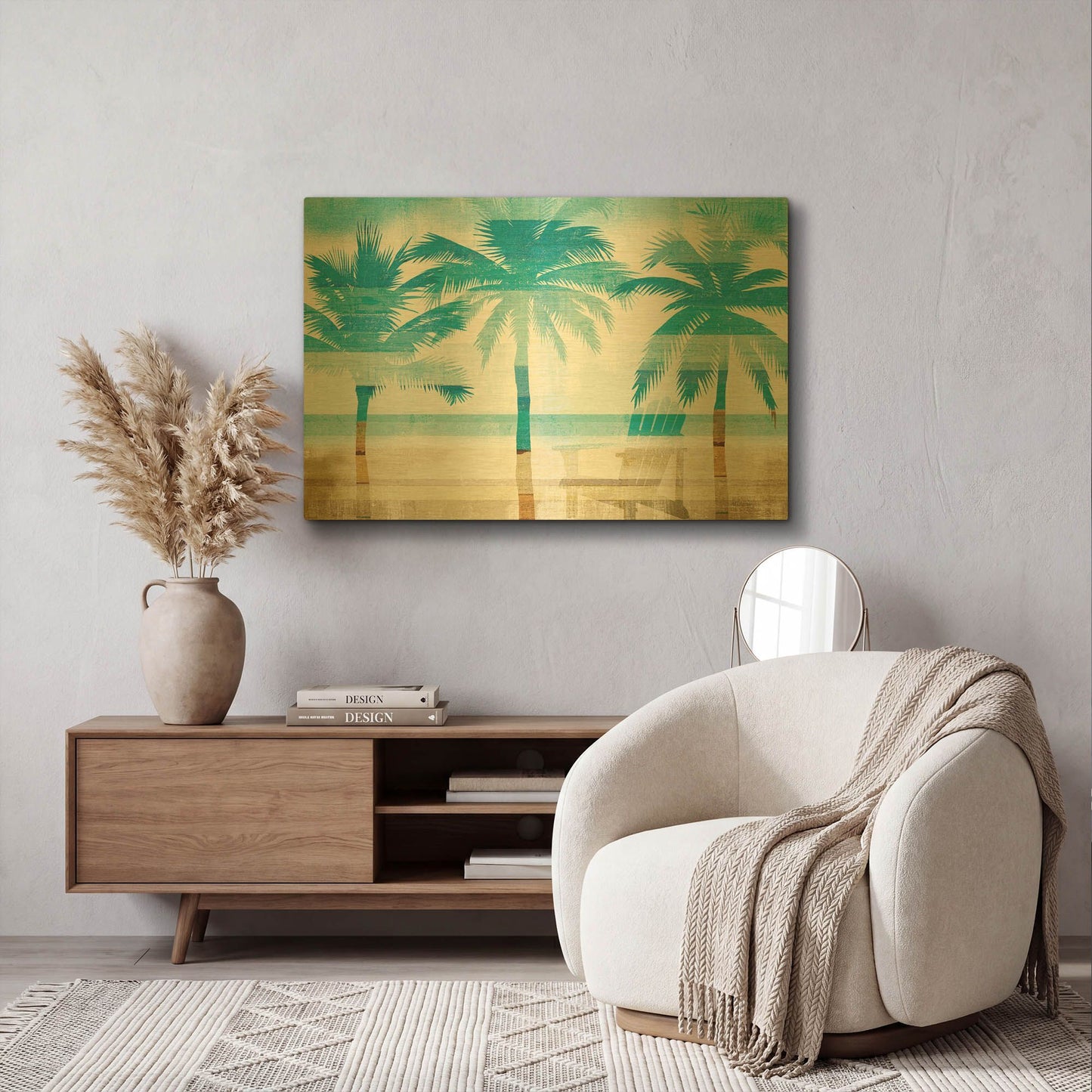 'Beachscape Palms with chair' By Michael Mullan Gold Metal Wall Art