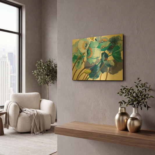 'Le Pavots Bleu' By Shirley Novak Gold Metal Wall Art