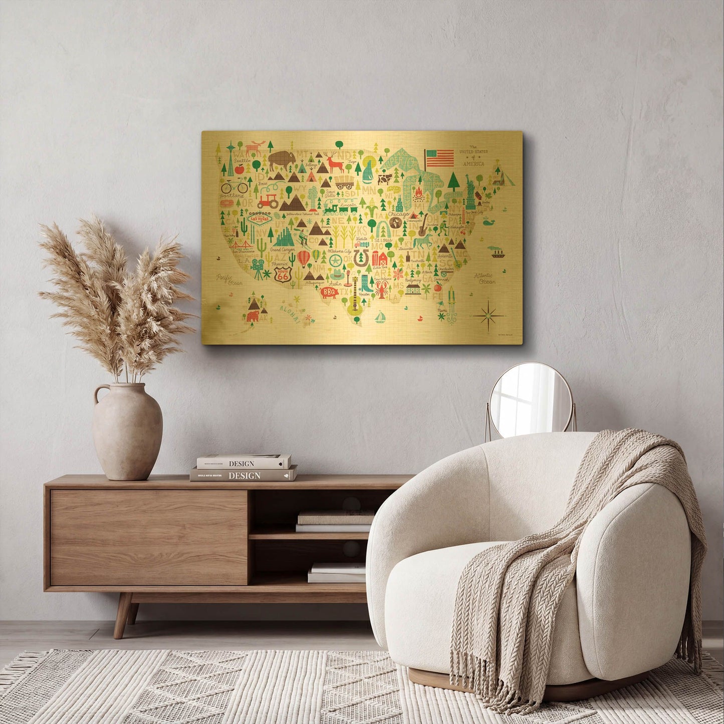 'Illustrated USA' By Michael Mullan Gold Metal Wall Art