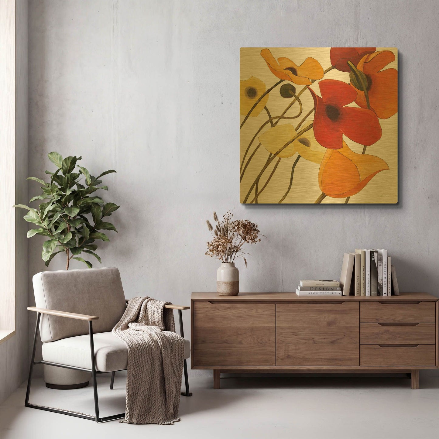 'Up Two on White Yellow' By Shirley Novak Gold Metal Wall Art