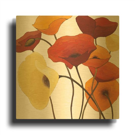 'Up One on White Yellow' By Shirley Novak Gold Metal Wall Art
