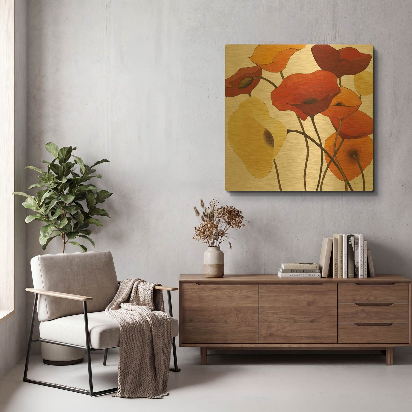 'Up One on White Yellow' By Shirley Novak Gold Metal Wall Art