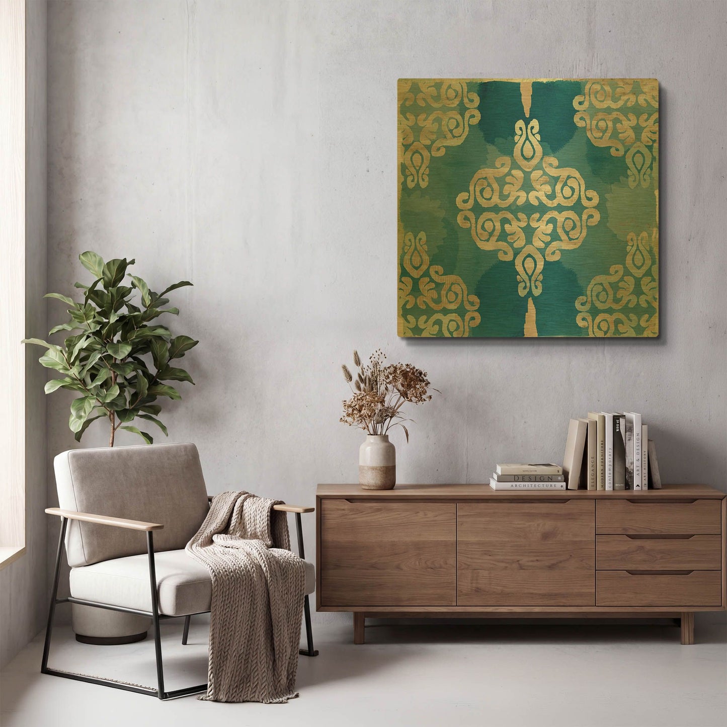 'Royal Blue Tile II' By Flora Kouta Gold Metal Wall Art