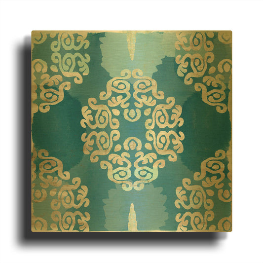 'Royal Blue Tile III' By Flora Kouta Gold Metal Wall Art