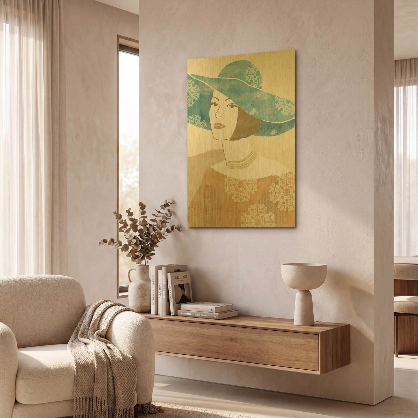 'Chapeau Boho II' By Flora Kouta Gold Metal Wall Art
