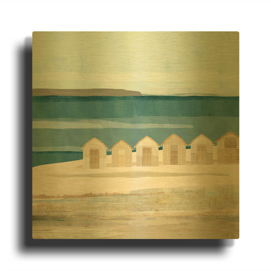 'Stone Bay Huts III' By Flora Kouta Gold Metal Wall Art