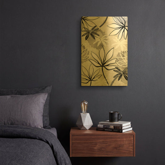 'Monochrome Flowers I' By Flora Kouta Gold Metal Wall Art