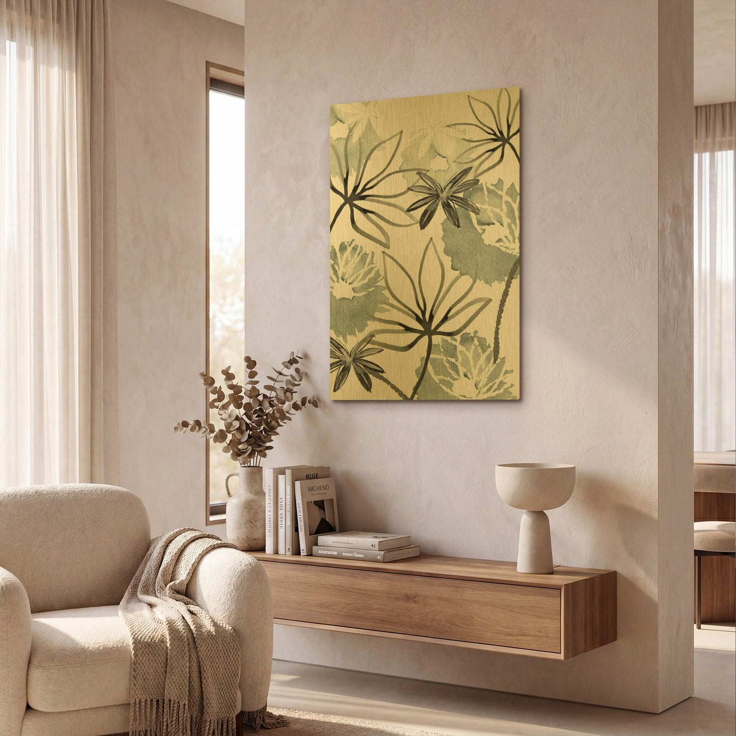 'Monochrome Flowers II' By Flora Kouta Gold Metal Wall Art