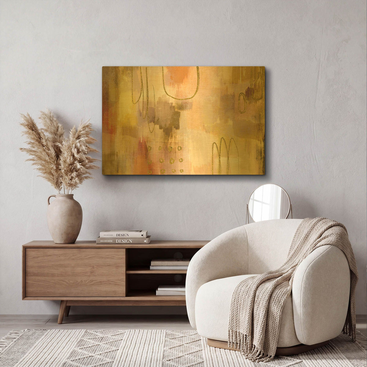 'Soft Burning' By Delores Naskrent Gold Metal Wall Art