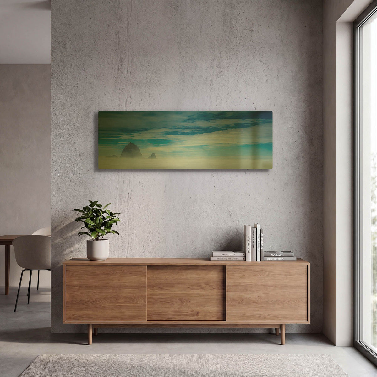 'Haystack Rock In The Mist' By Don Schwartz Gold Metal Wall Art