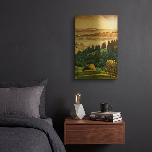 'Misty Morning Mountains 1' By Ashley Aldridge Gold Metal Wall Art