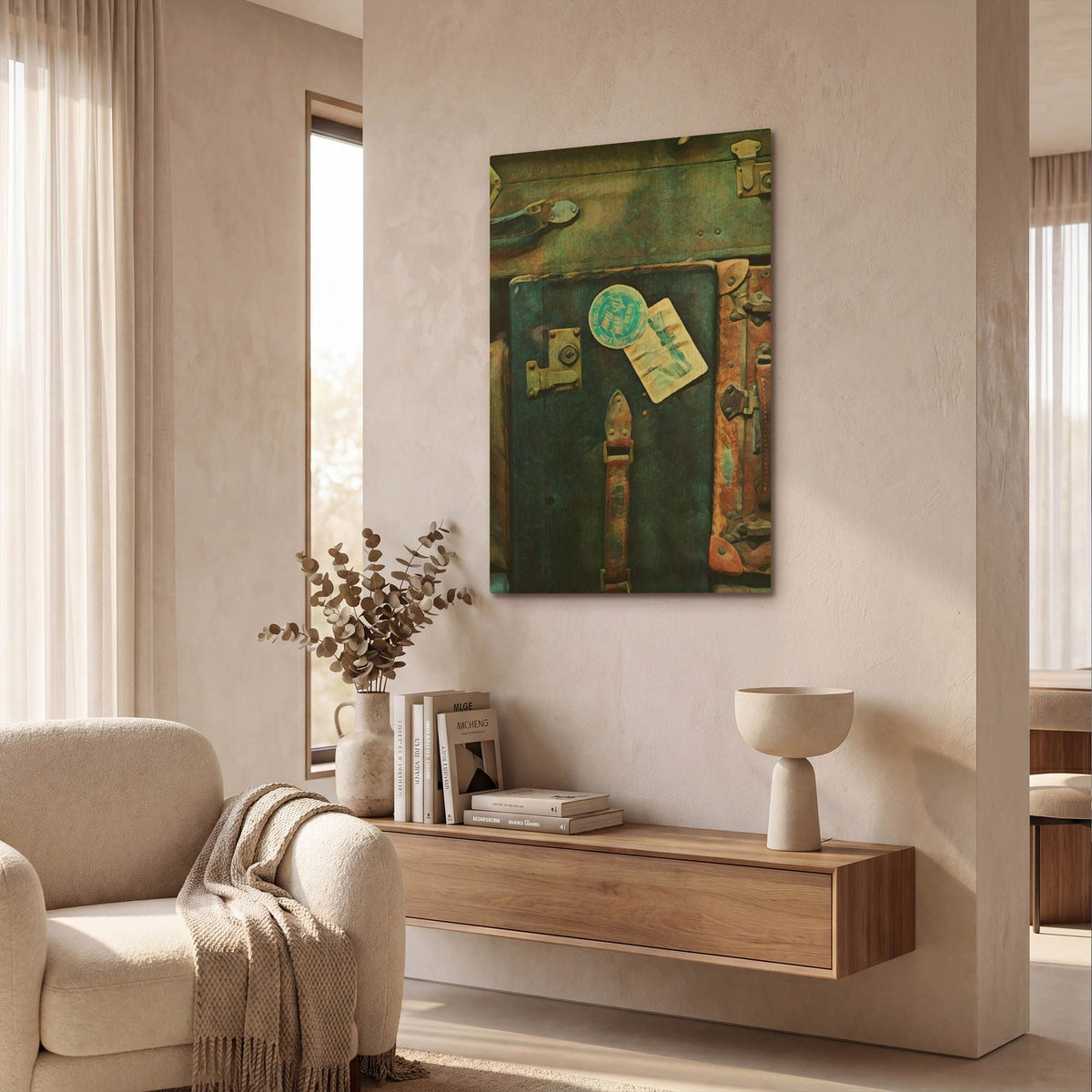'Vintage Stacked Suitcases 1' By Ashley Aldridge Gold Metal Wall Art
