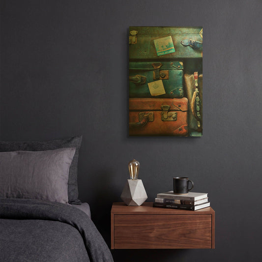 'Vintage Stacked Suitcases 2' By Ashley Aldridge Gold Metal Wall Art
