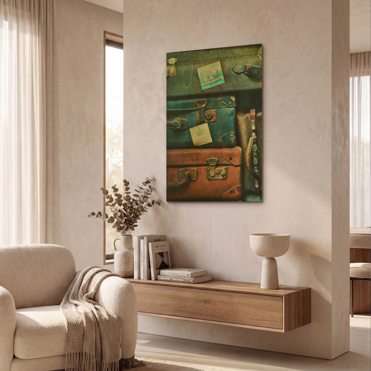 'Vintage Stacked Suitcases 2' By Ashley Aldridge Gold Metal Wall Art