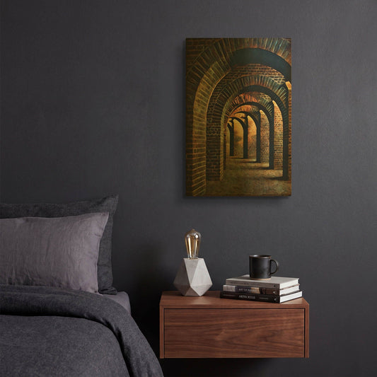 'Medieval Vaulted Cellar 1' By Ashley Aldridge Gold Metal Wall Art