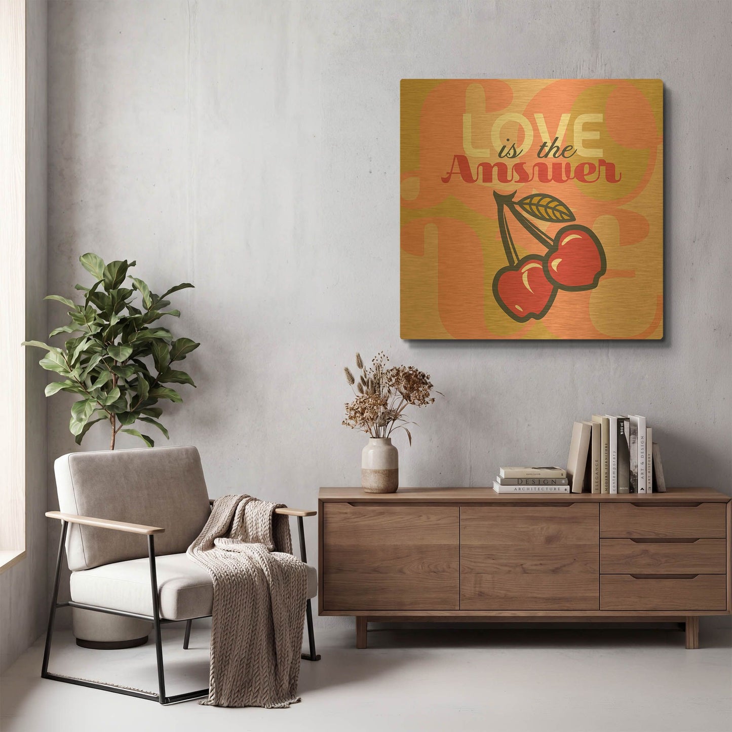 'Love Is The Answer Cherries' By Evelia Designs Gold Metal Wall Art