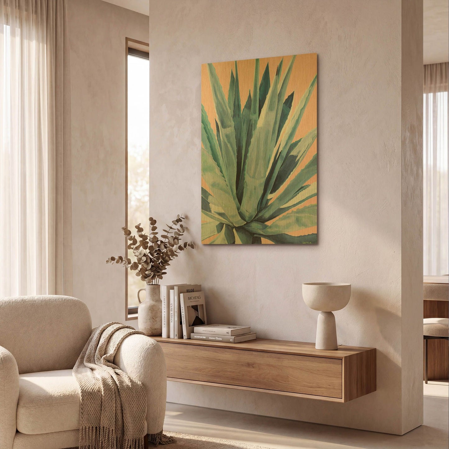 'Agave With Coral' By Alana Clumeck Gold Metal Wall Art