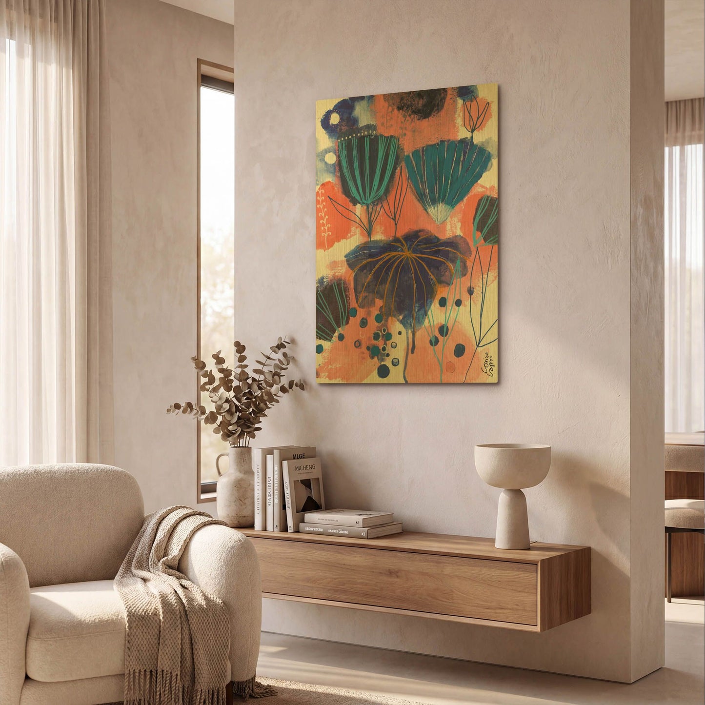 'Blumen Blues' By Corina Capri Gold Metal Wall Art